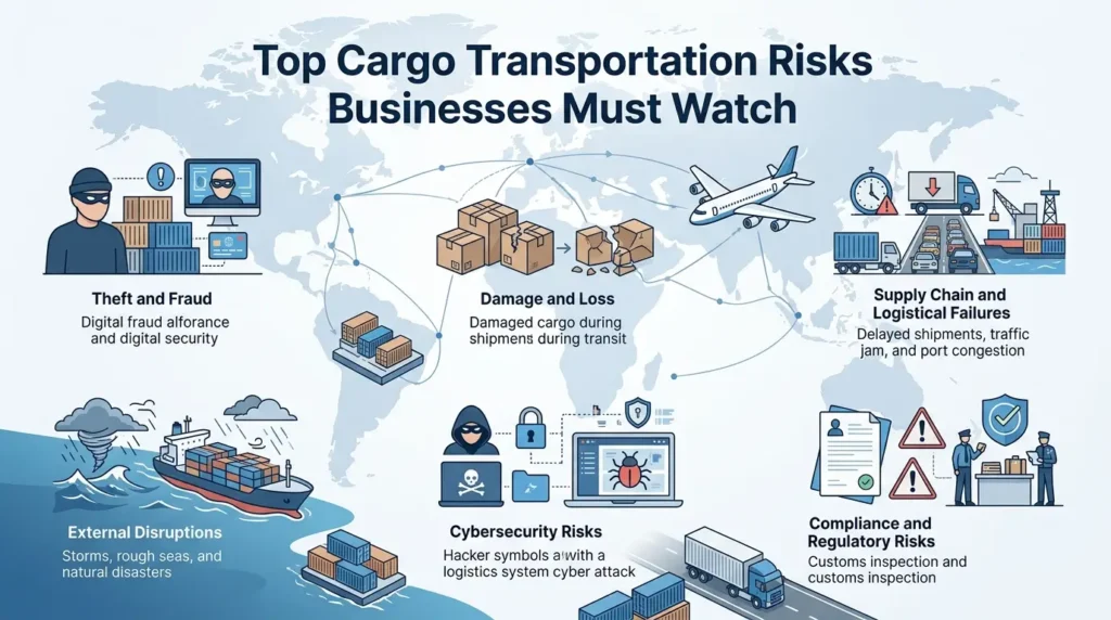 Top cargo transportation risks businesses must watch in global shipping and logistics operations.