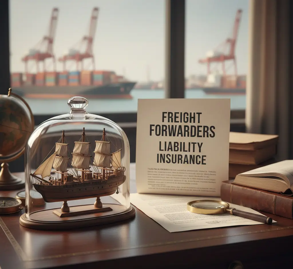 Freight forwarder managing cargo shipments with liability insurance protection during transit risks