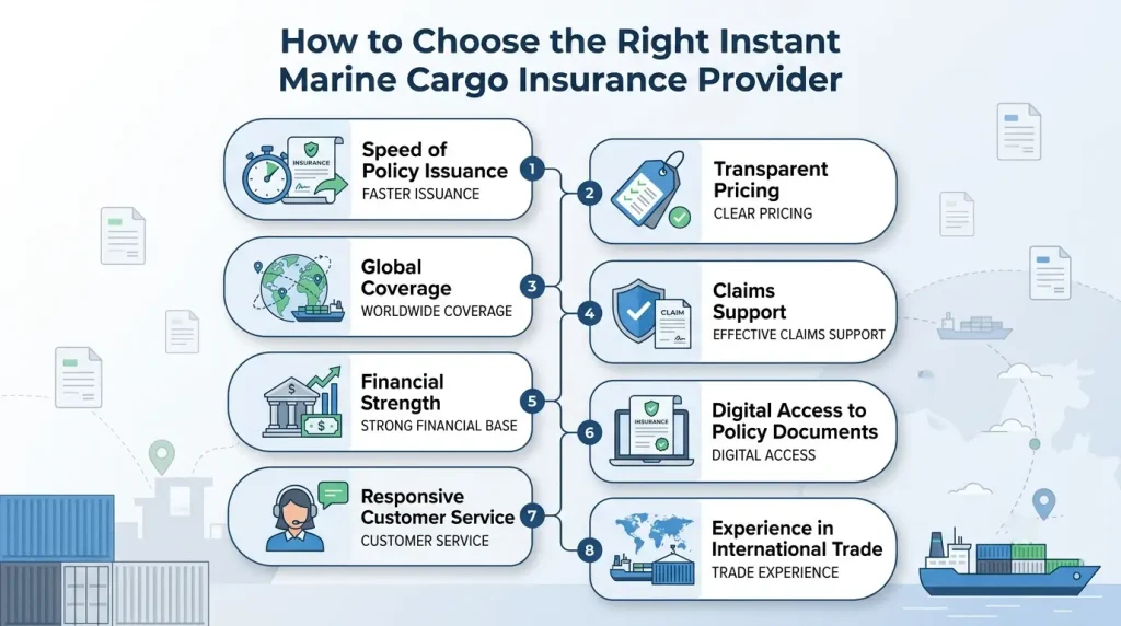 Infographic showing key factors to consider when choosing a marine cargo insurance provider